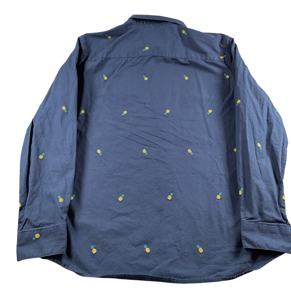Marc Anthony Mens Luxury Slim Fit L Button Down Shirt Pineapple Print Blue - Picture 3 of 6